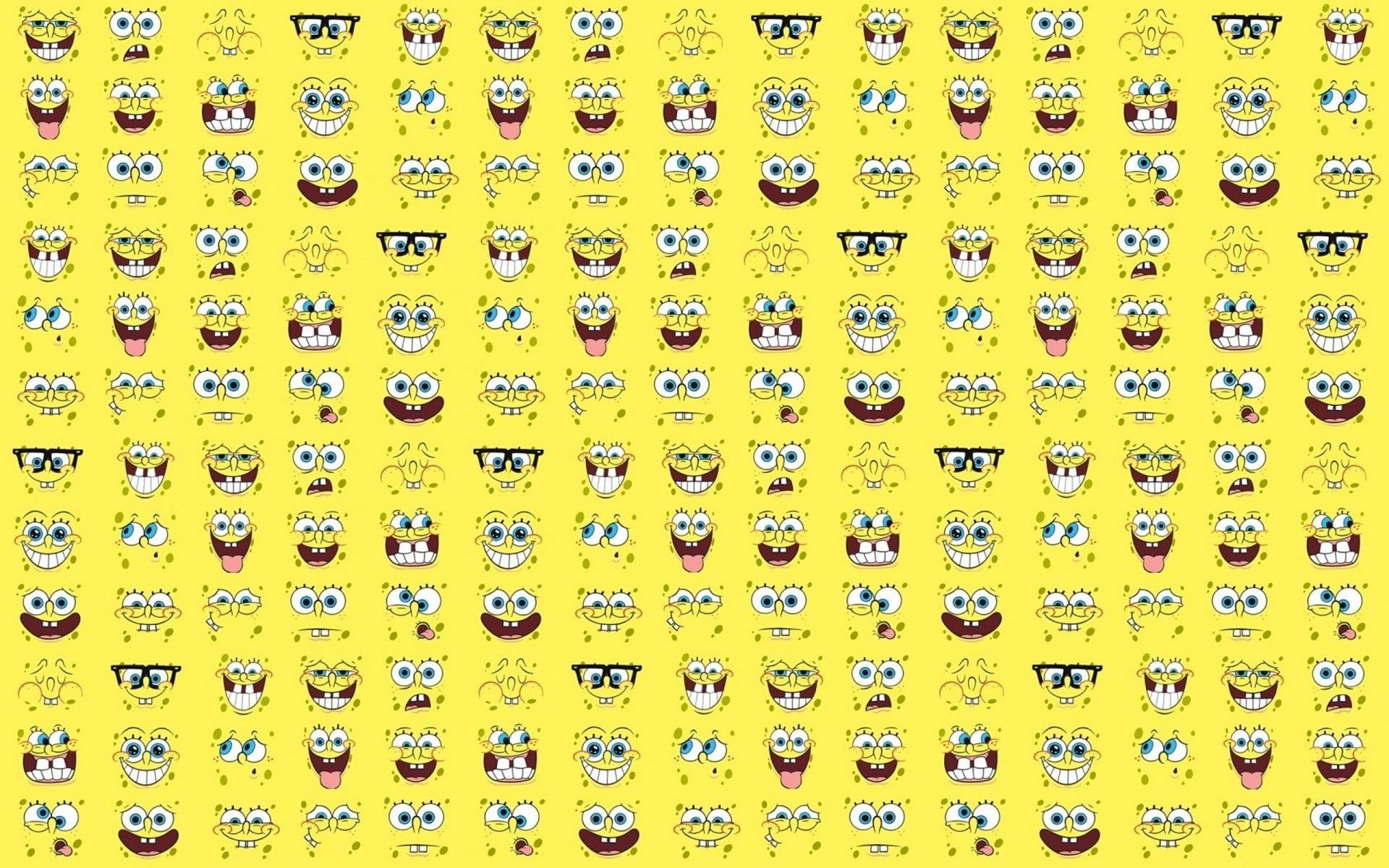 Spongebob wallpaper with many different expressions on a yellow background - SpongeBob