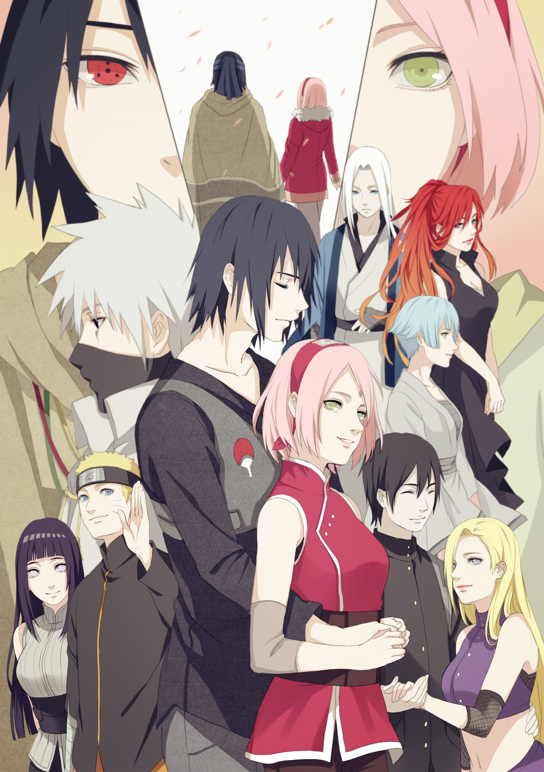 A group of people standing together in an advertisement - Naruto