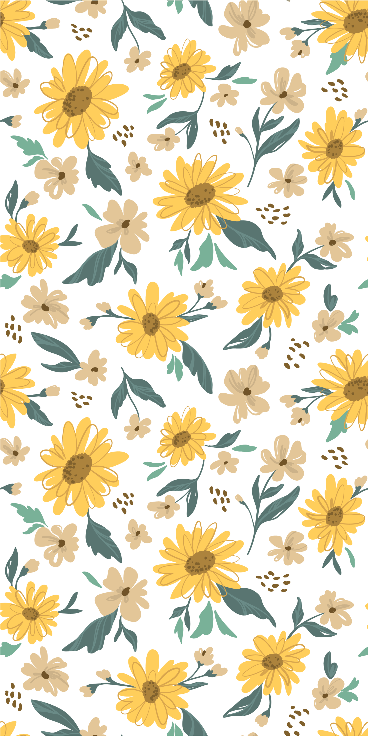 Hand drawn sunflowers pattern wallpaper