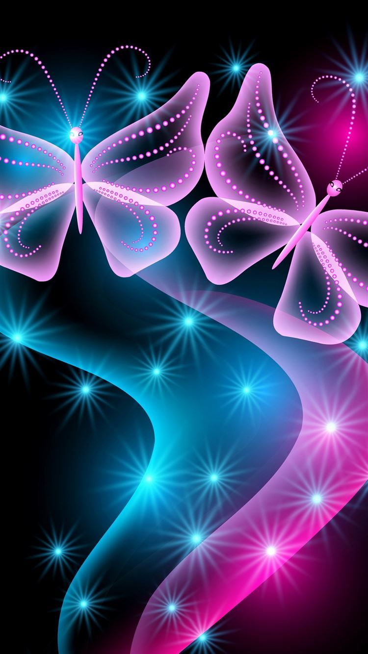 Butterflies Neon Light Abstract Black Background iPhone 8 Wallpaper Free Download