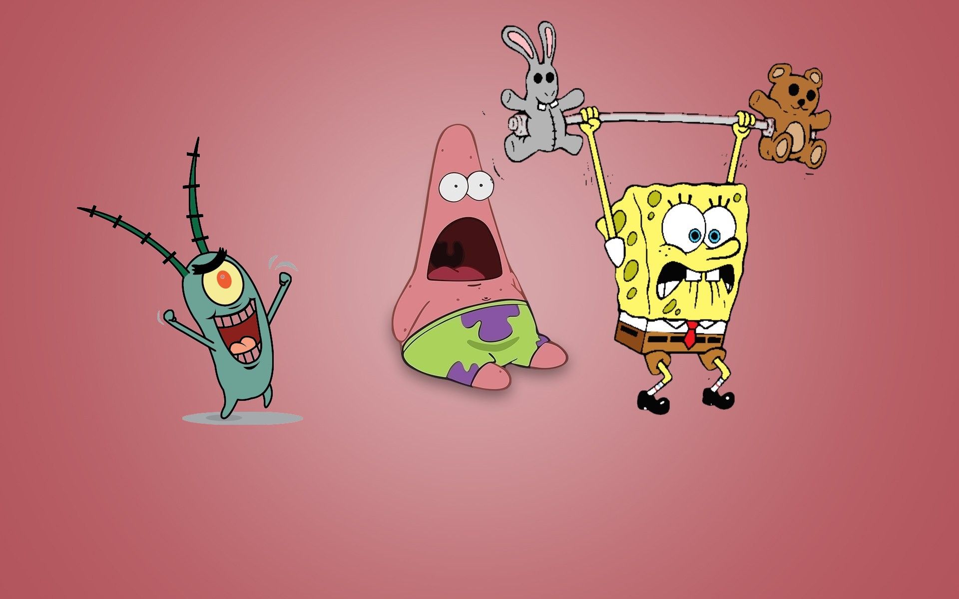 A group of spongebob characters are in a pink background - SpongeBob