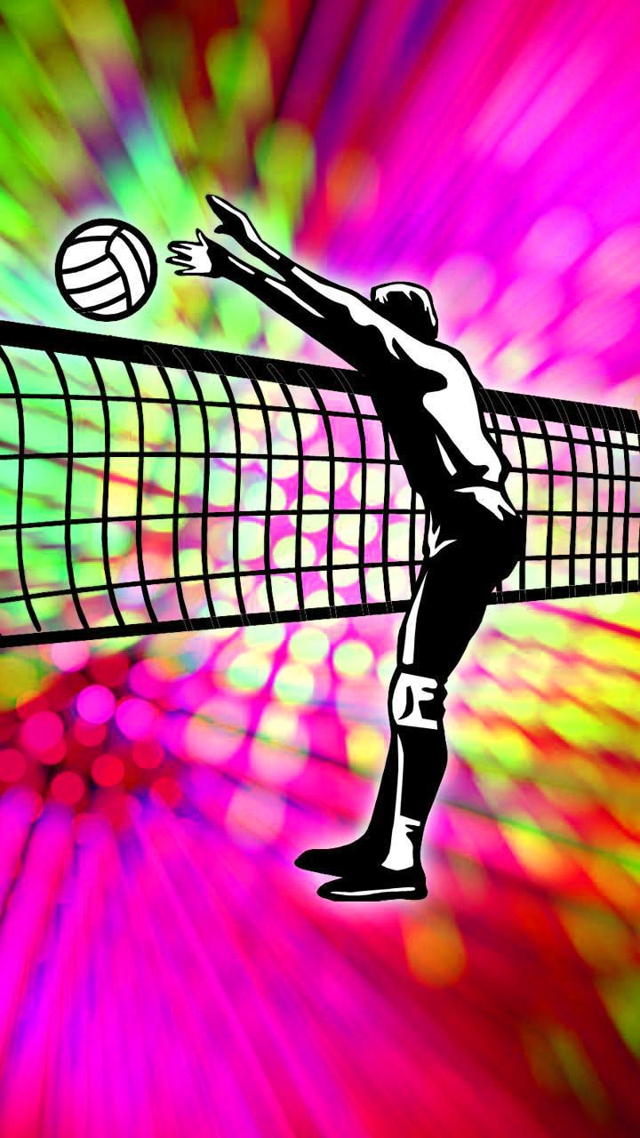 Volleyball player in front of a net, colorful background - Volleyball