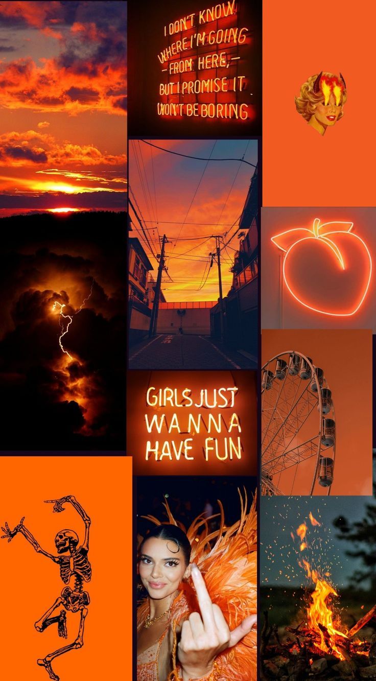 A collage of pictures with orange and red colors - Neon orange