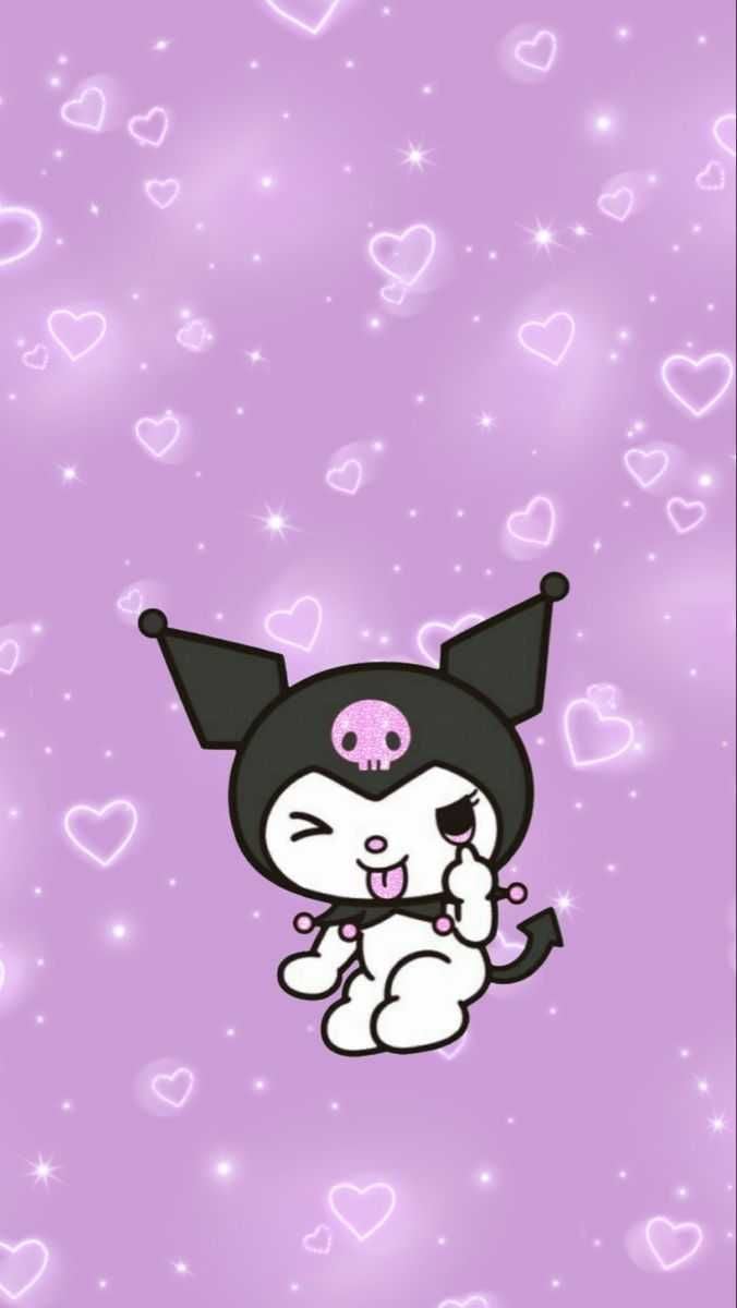 A cute cartoon cat sitting on top of hearts - Kuromi, Hello Kitty