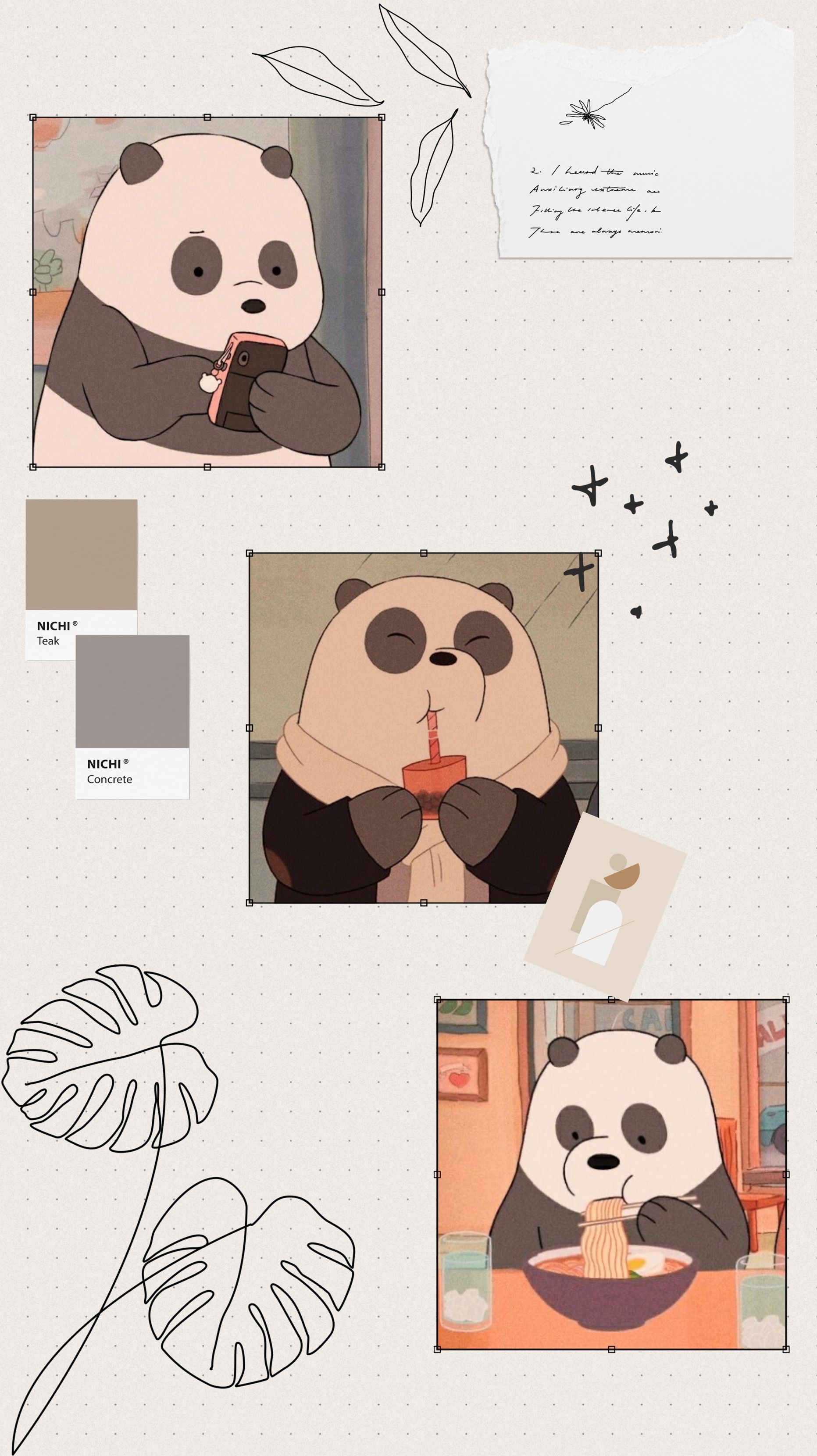 Aesthetic phone background of a cartoon panda drinking tea - We Bare Bears, panda