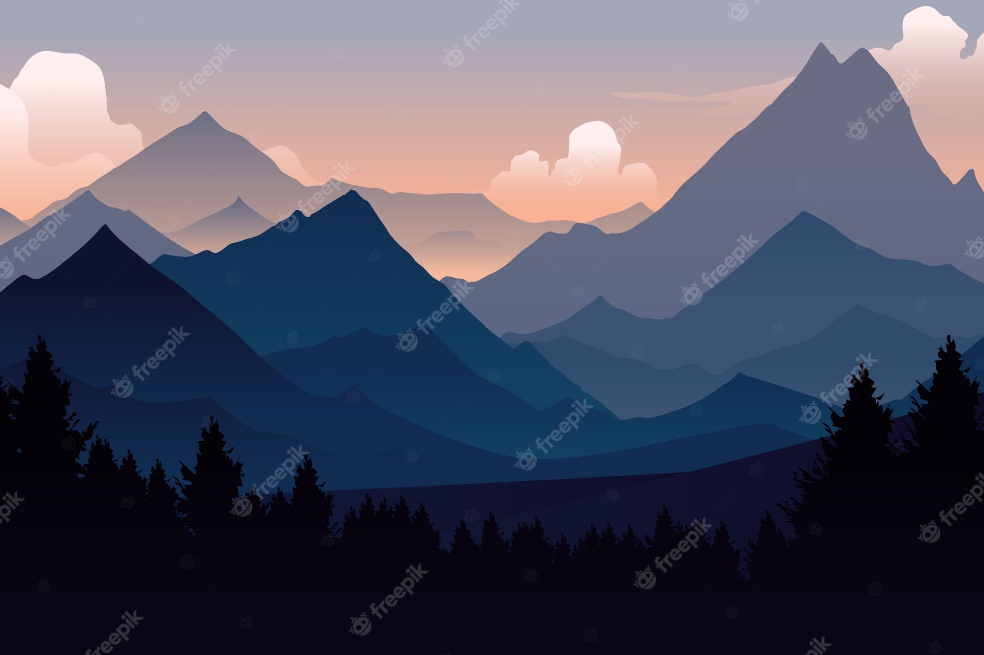 A mountain landscape with trees and clouds - Mountain