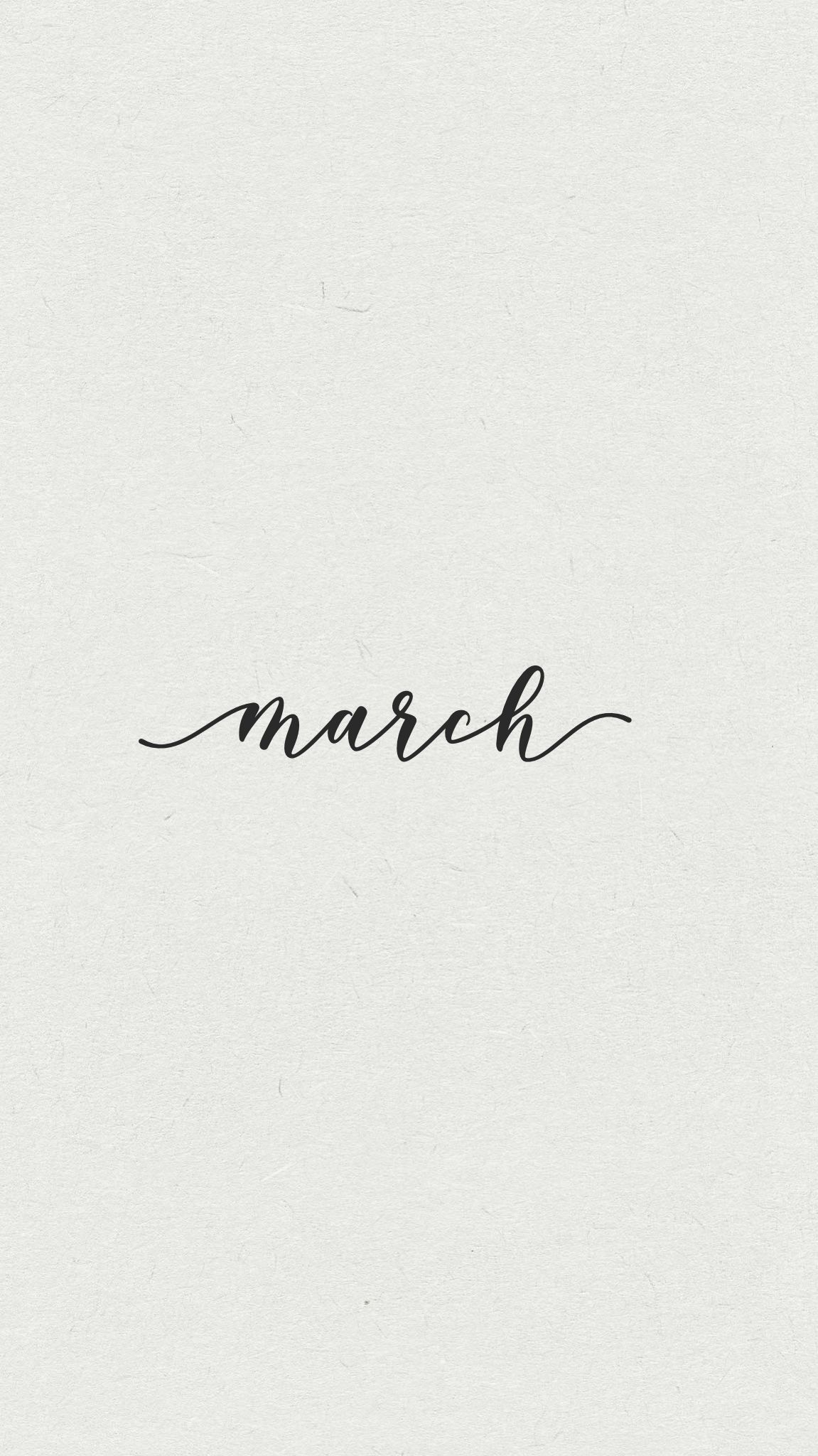 The word march is written in black on a white background - March, calligraphy