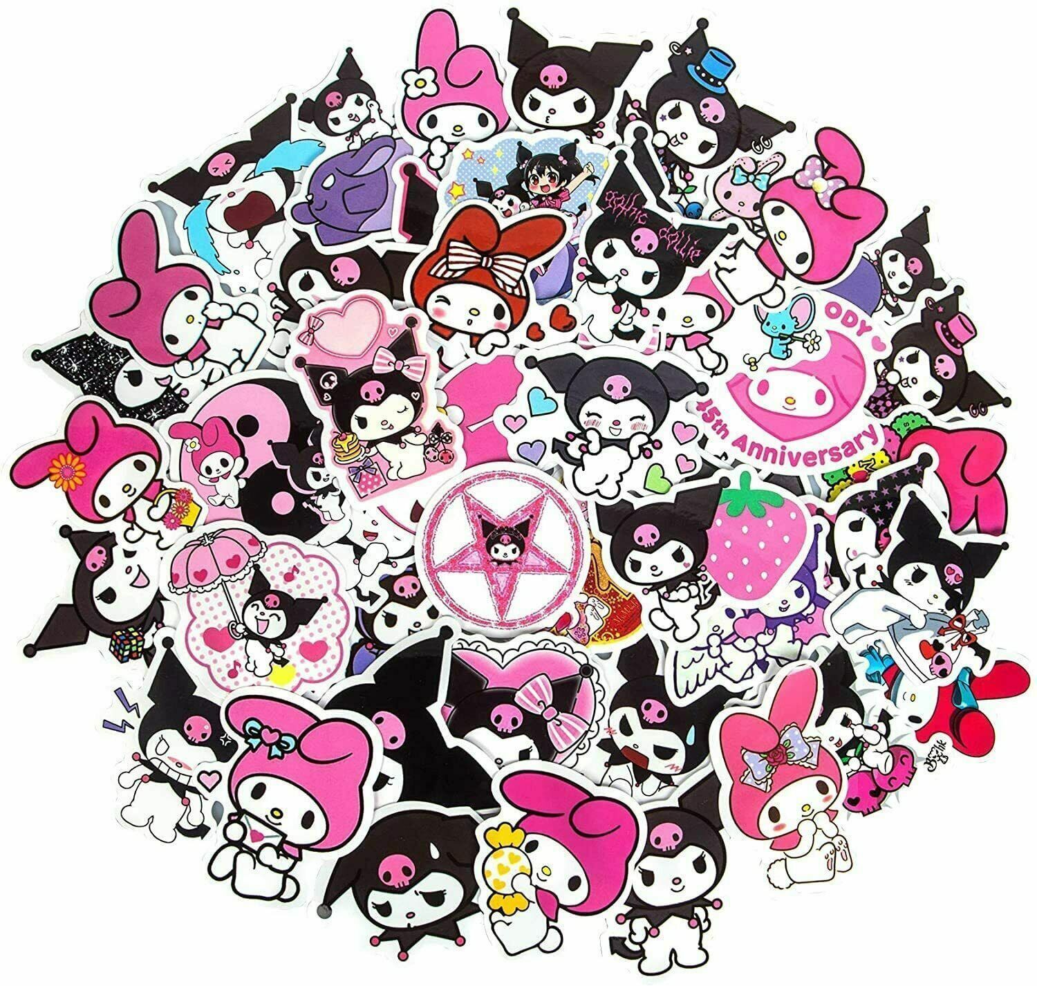 A circle of stickers with various characters - Kuromi