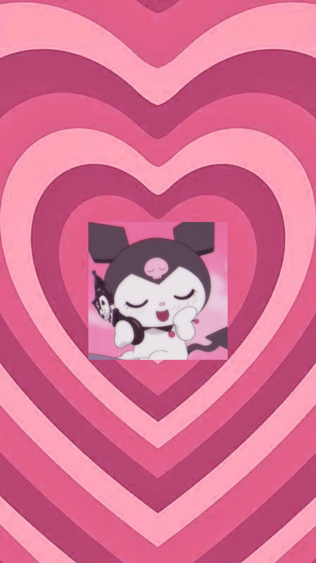 A heart shaped background with an image of two cats - Kuromi