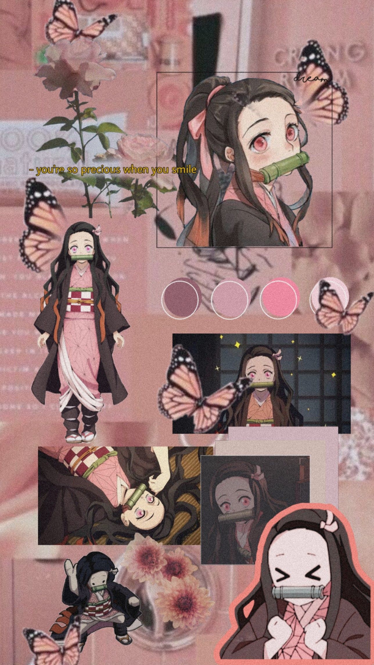 Collage of Nezuko from Demon Slayer with butterfly aesthetic - Nezuko