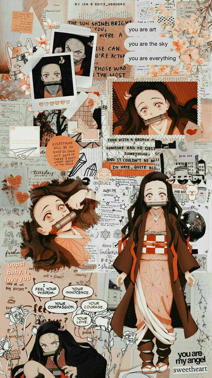Aesthetic anime collage with Nezuko from Demon Slayer - Nezuko