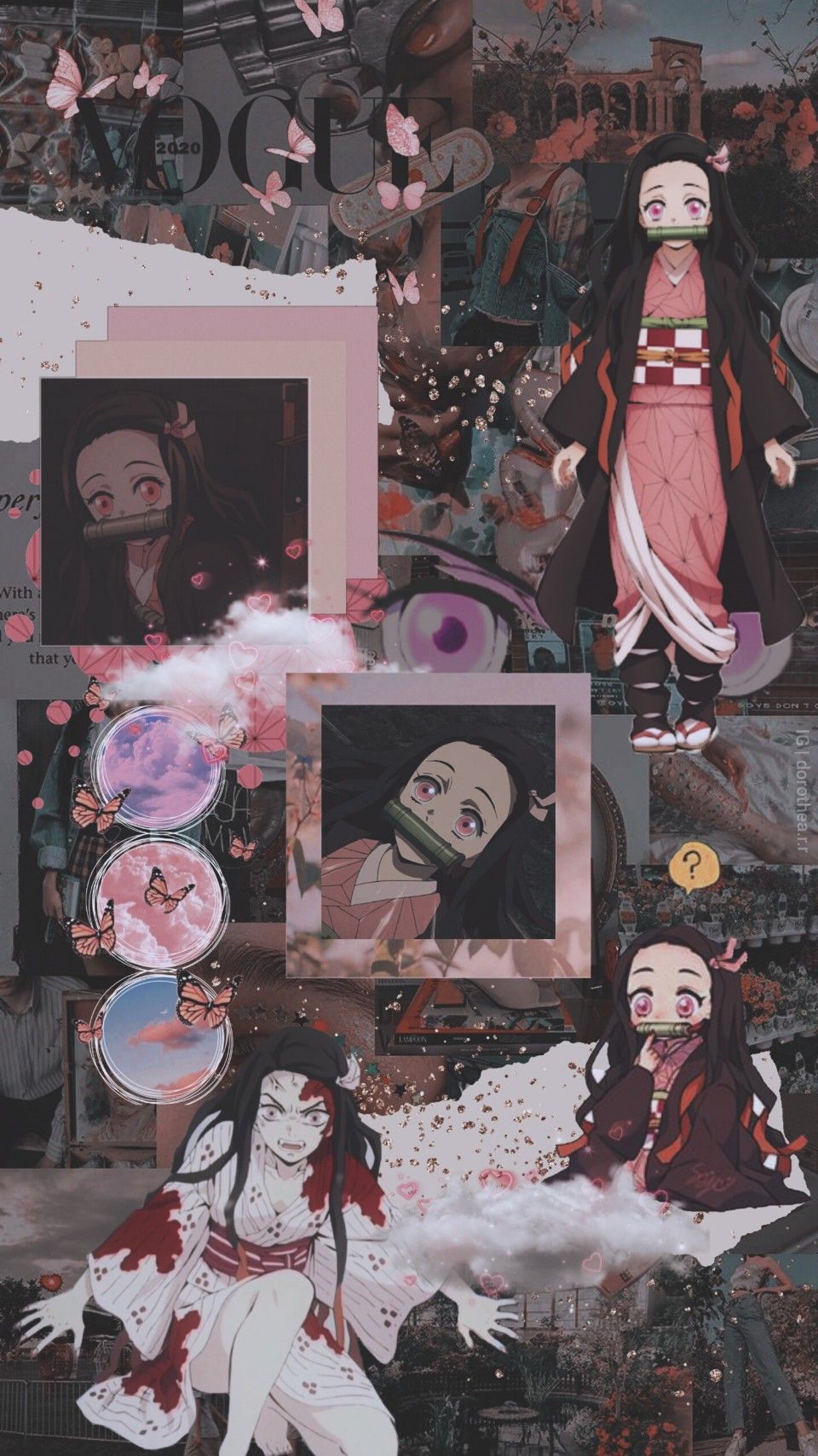 A collage of pictures with anime characters - Nezuko
