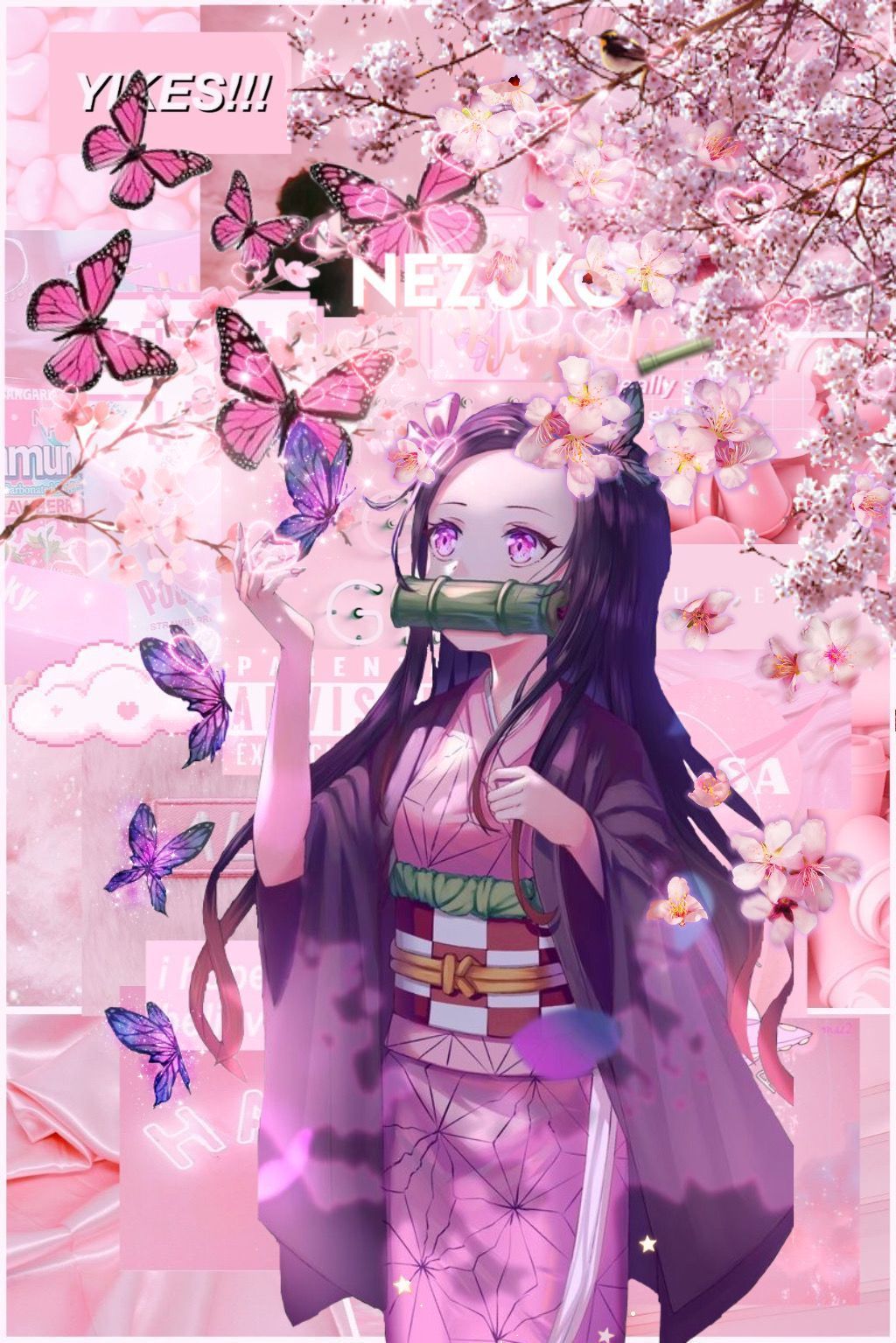 A poster with an asian woman in pink - Nezuko