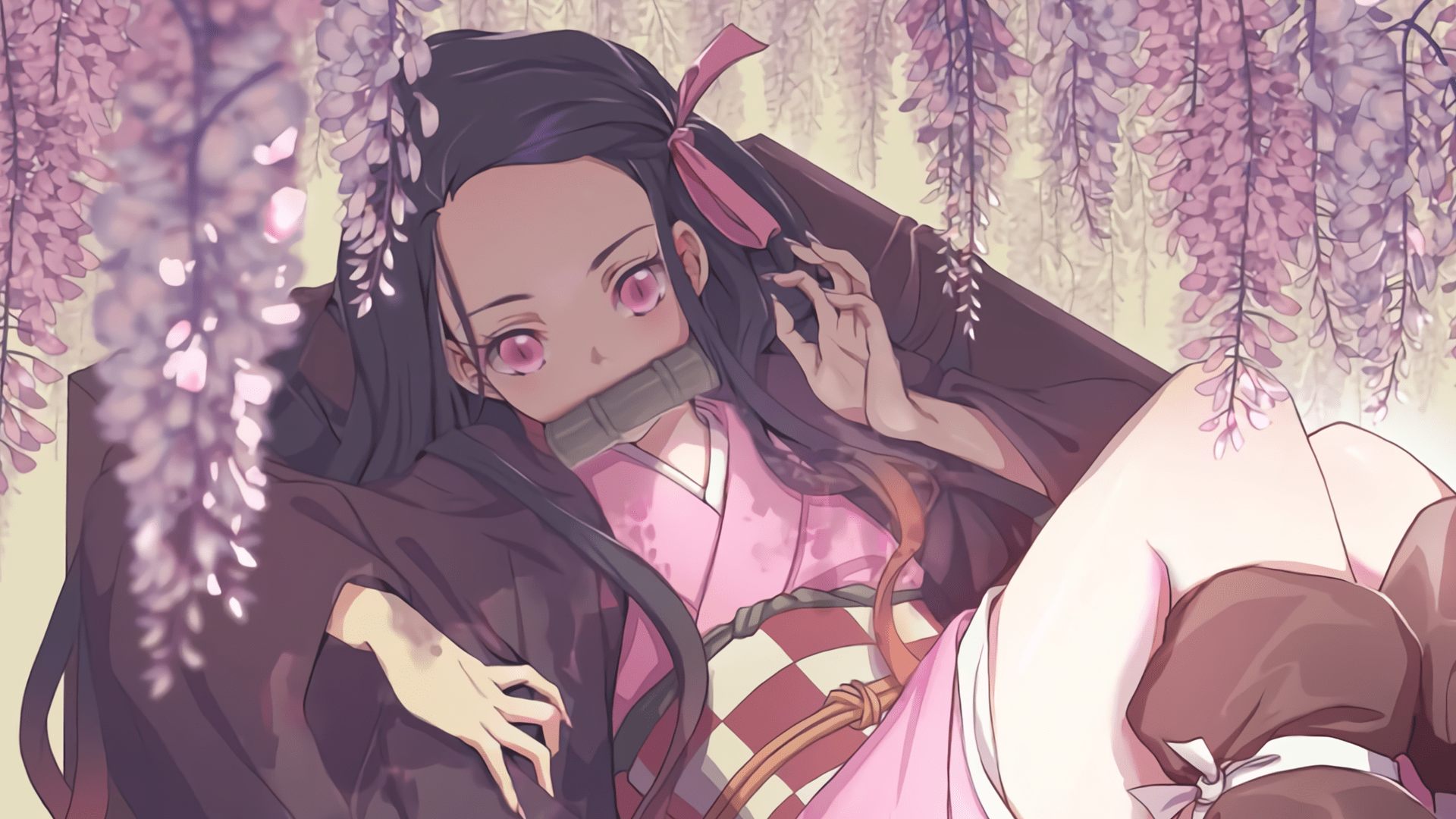 Anime girl with pink eyes and black hair - Nezuko