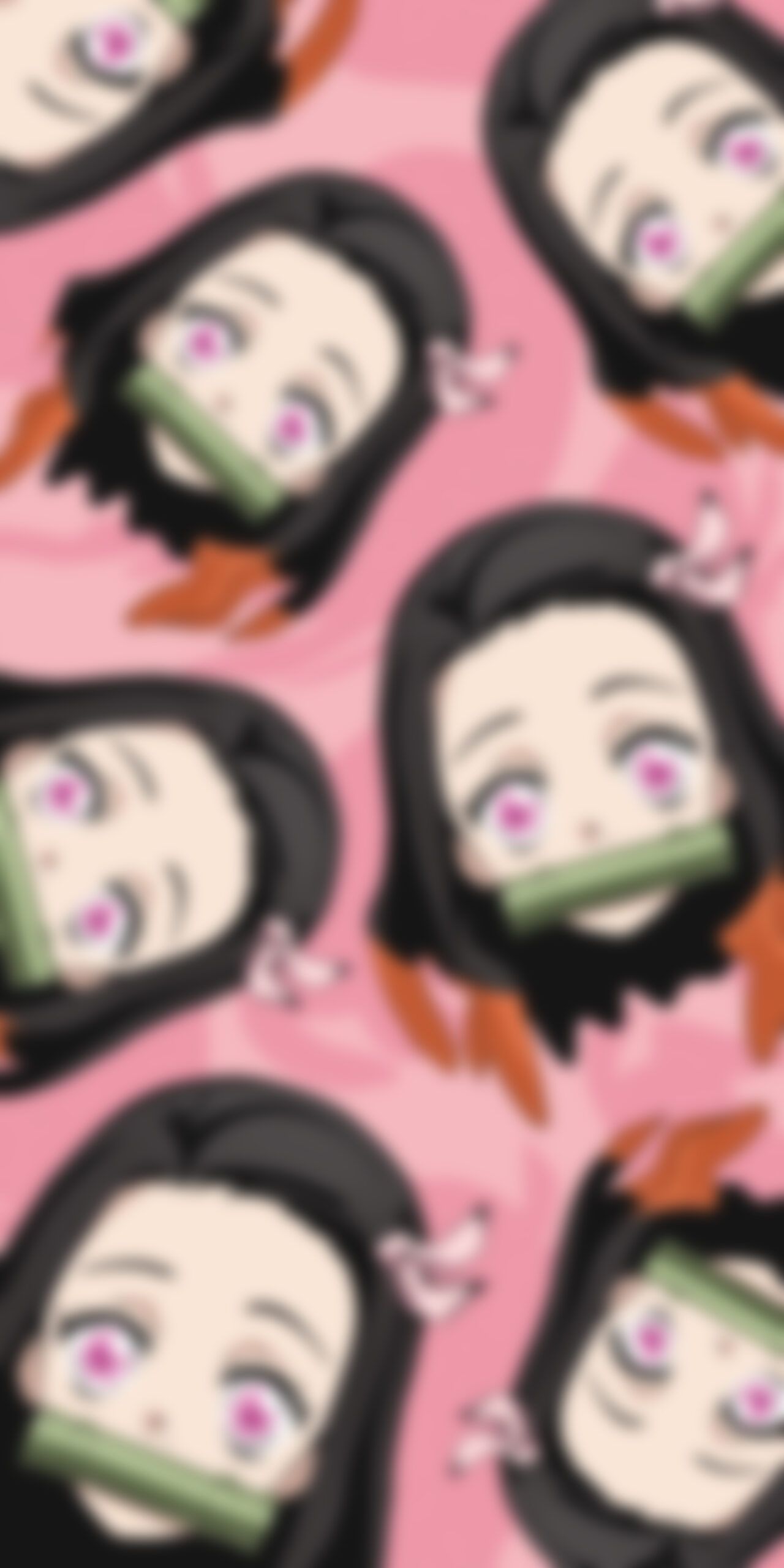 Anime girl with pink background and many faces - Nezuko, pink anime, Demon Slayer