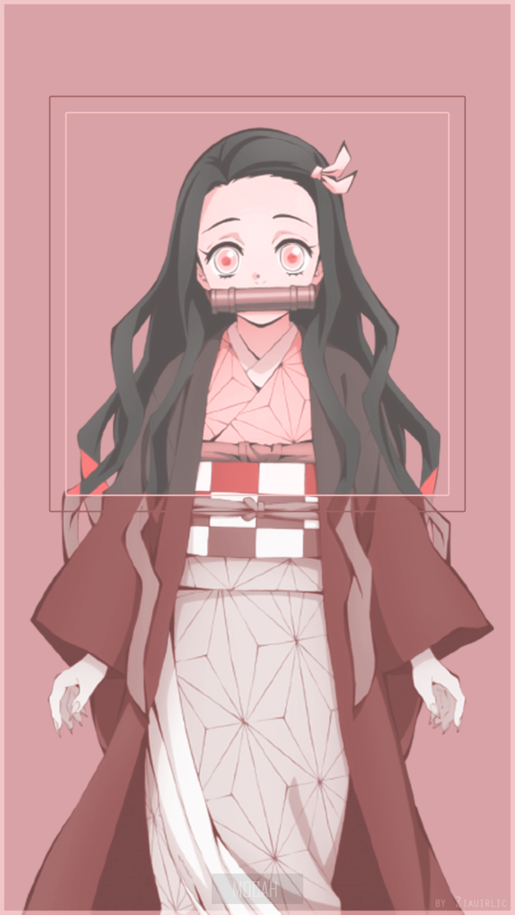 A cartoon character with long hair and an open mouth - Nezuko