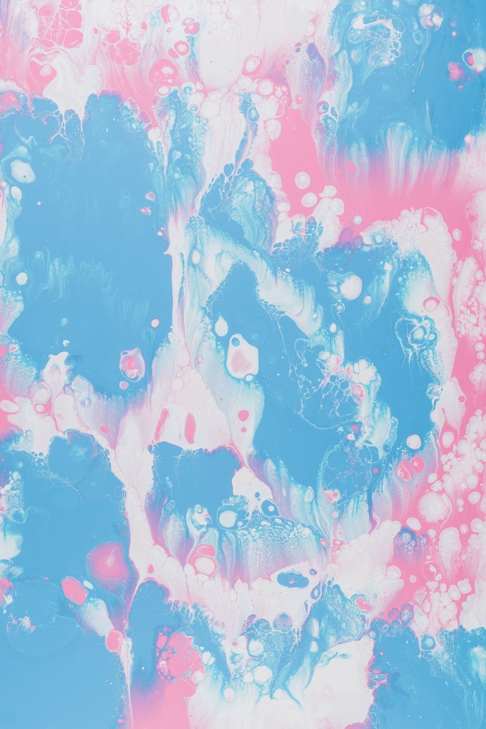 A blue and pink painting with bubbles - Abstract