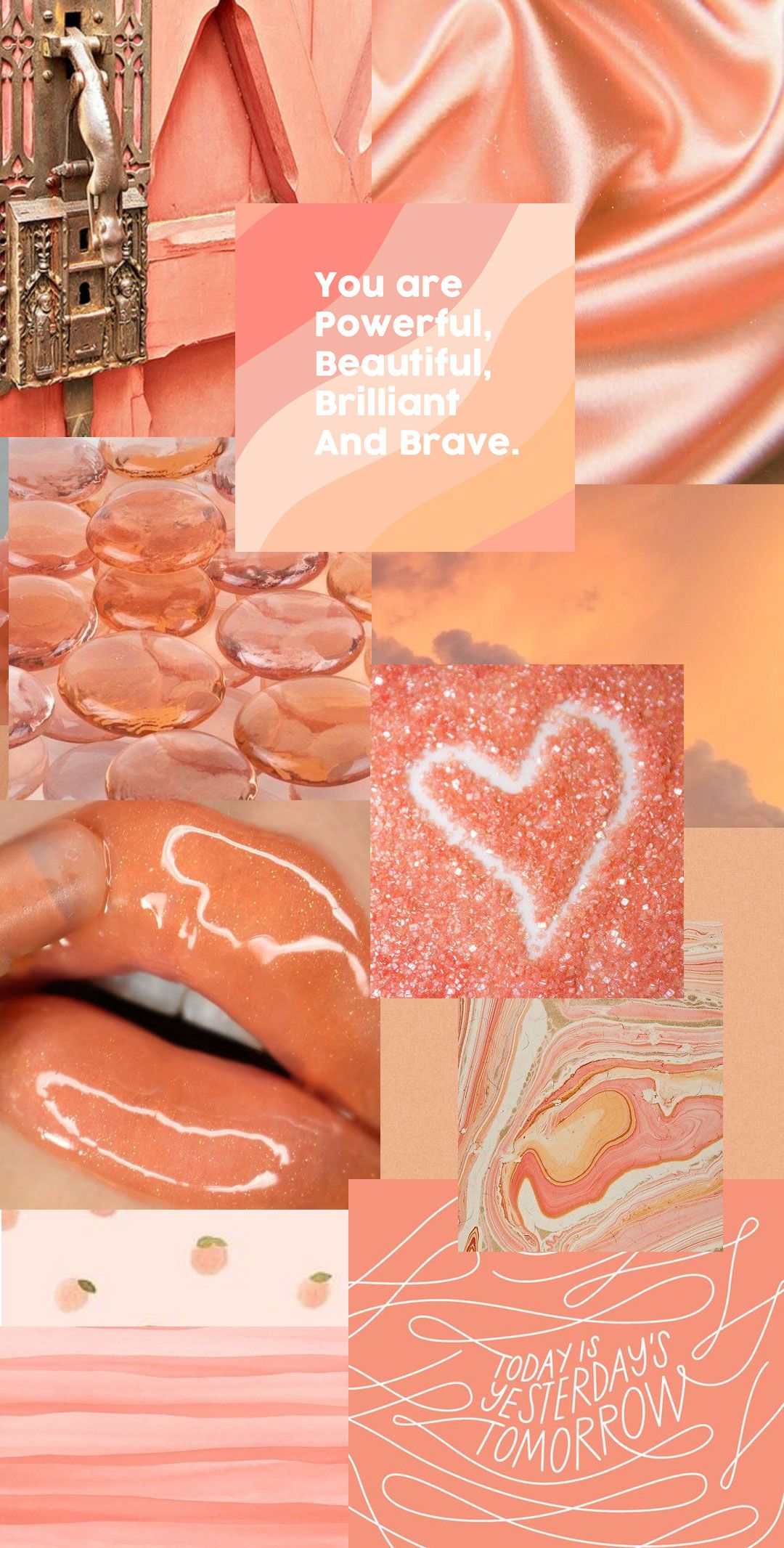 Aesthetic phone background in pink and orange with a motivational quote. - Peach