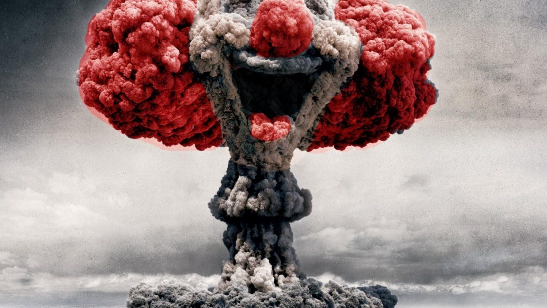 A clown head is in the middle of an explosion - Clown