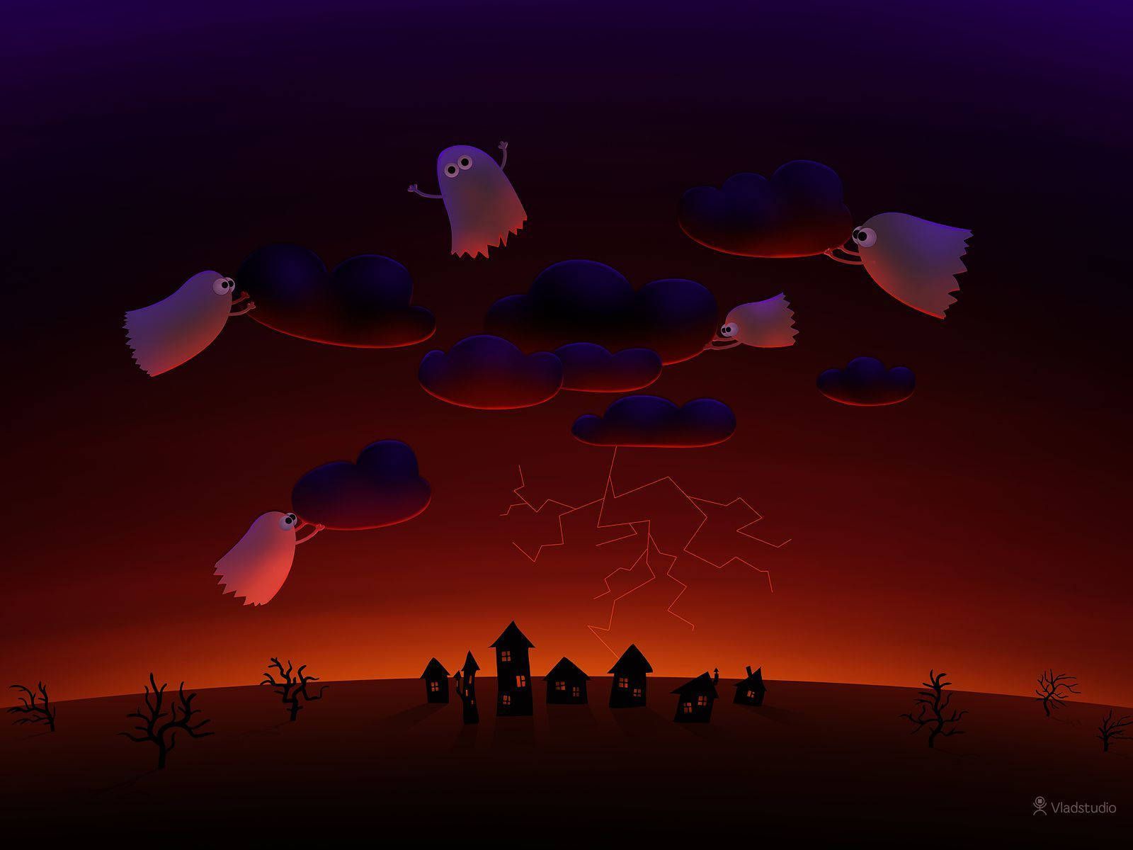 A group of ghosts flying in the sky - Creepy, Halloween desktop, spooky