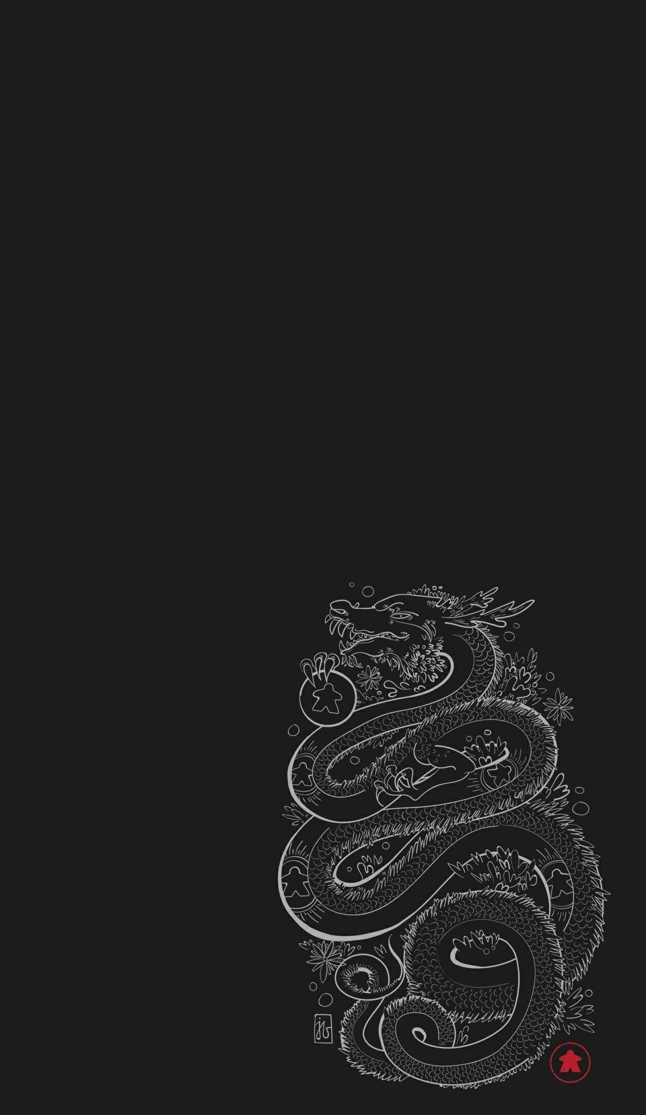 IPhone wallpaper with a black background and a white dragon. - Dragon