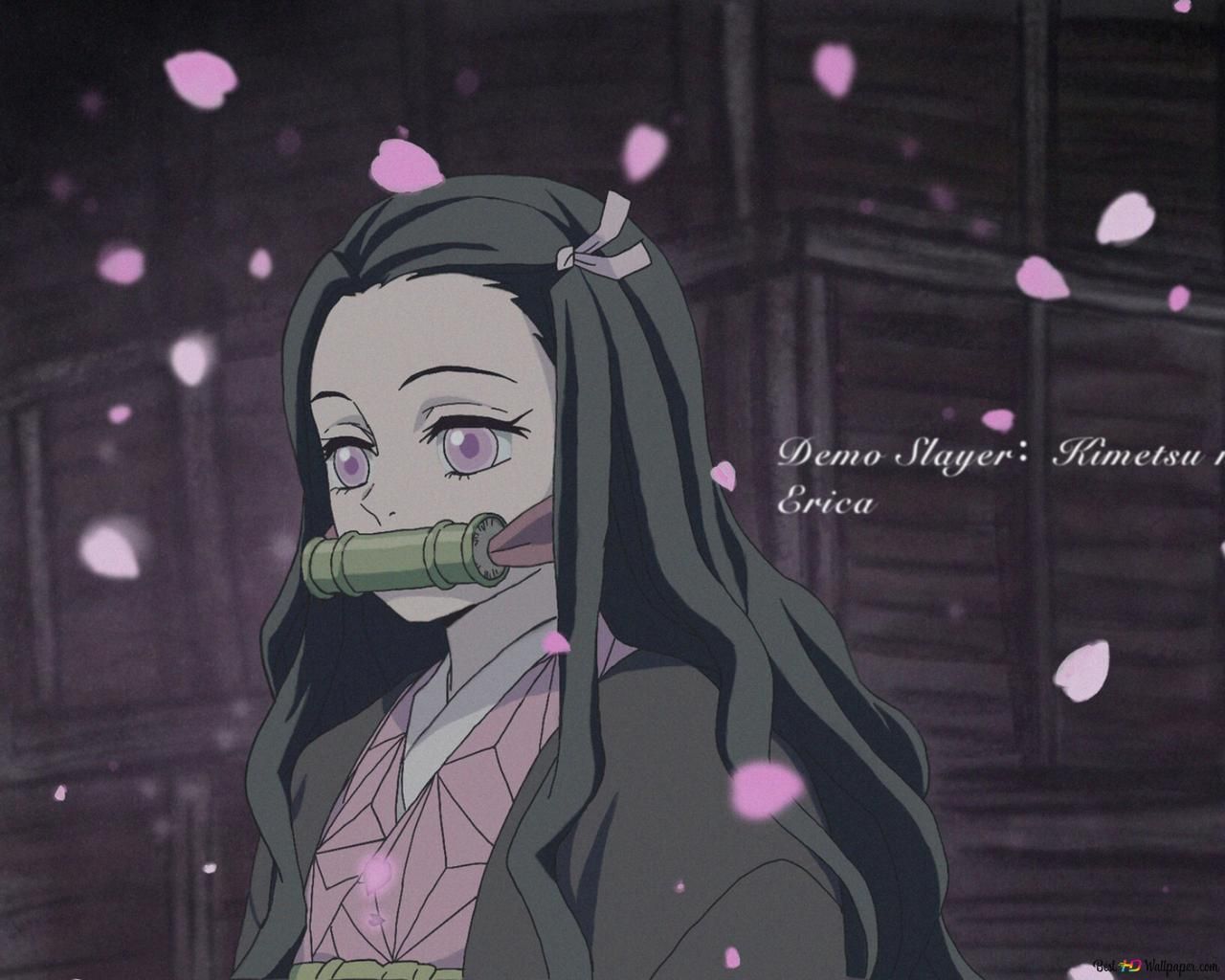 Anime girl with long hair and a gas mask - Nezuko