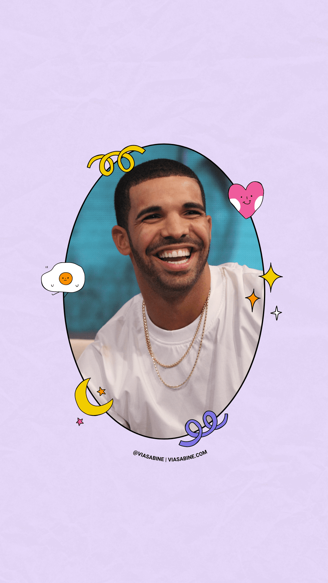 A man smiling in front of some cartoon characters - Drake