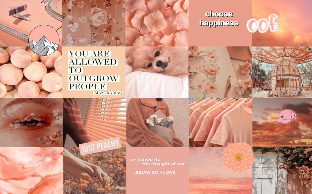 Collage of photos in a pink aesthetic with a quote about growing people. - Peach