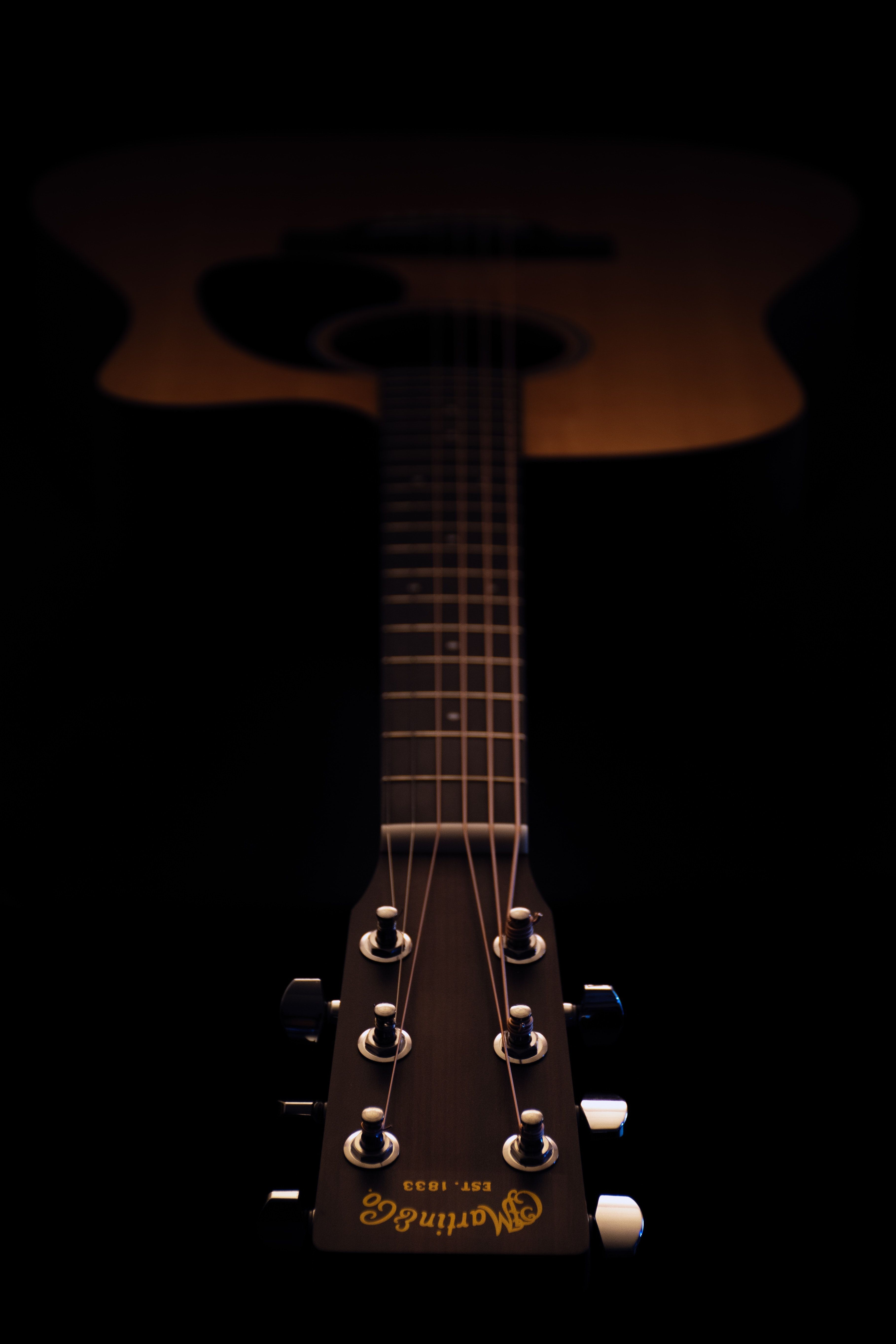 A guitar neck and headstock in the dark - Guitar