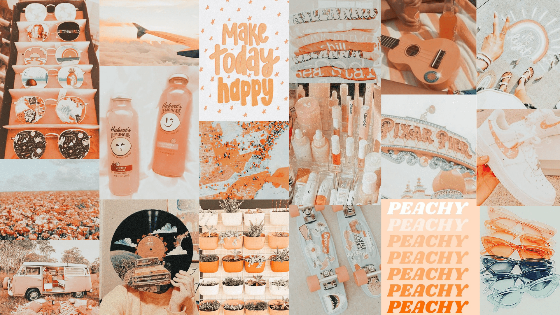 A collage of orange and white aesthetic pictures. - Peach