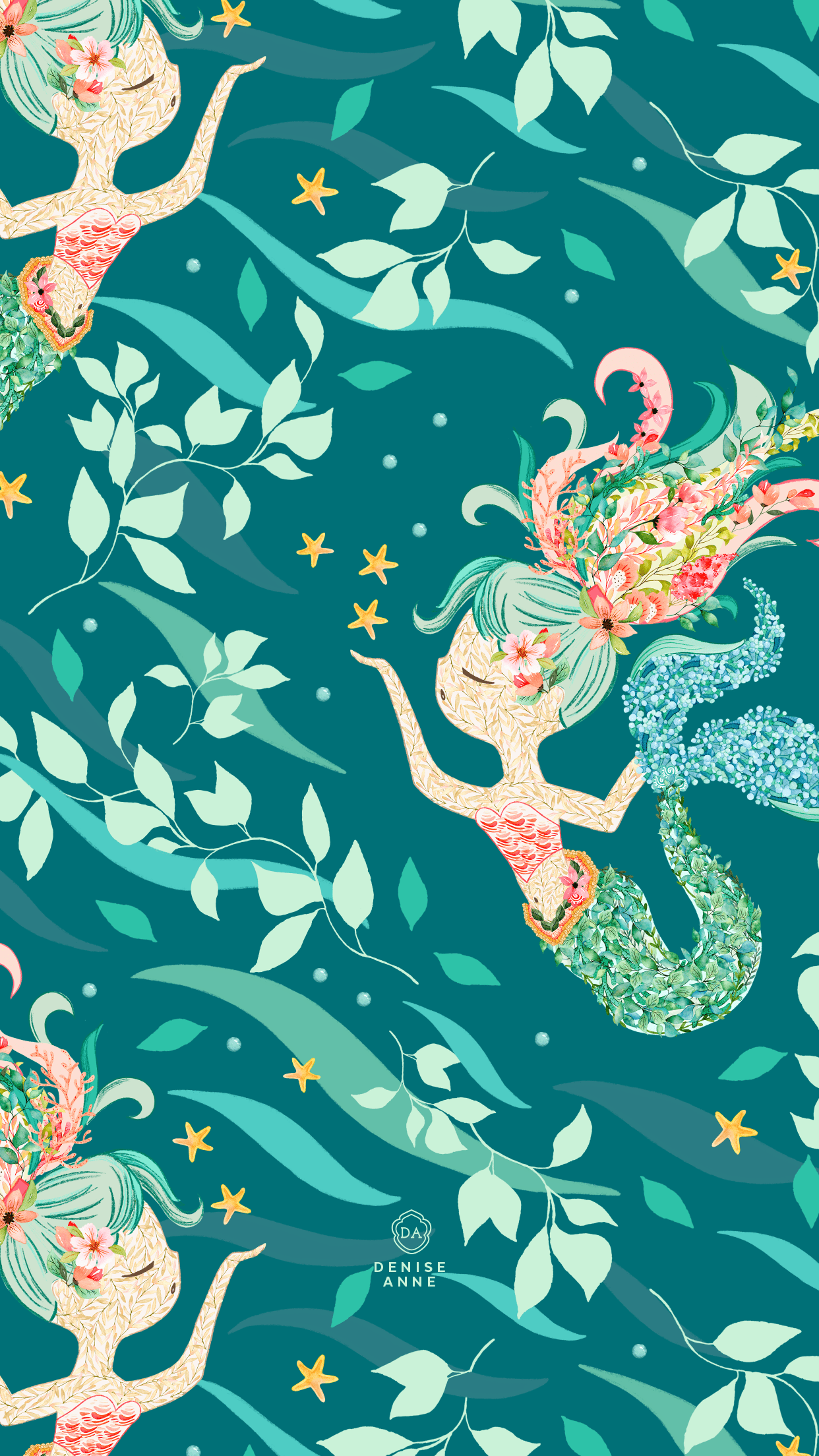 A mermaid with flowers and leaves on her tail - Mermaid