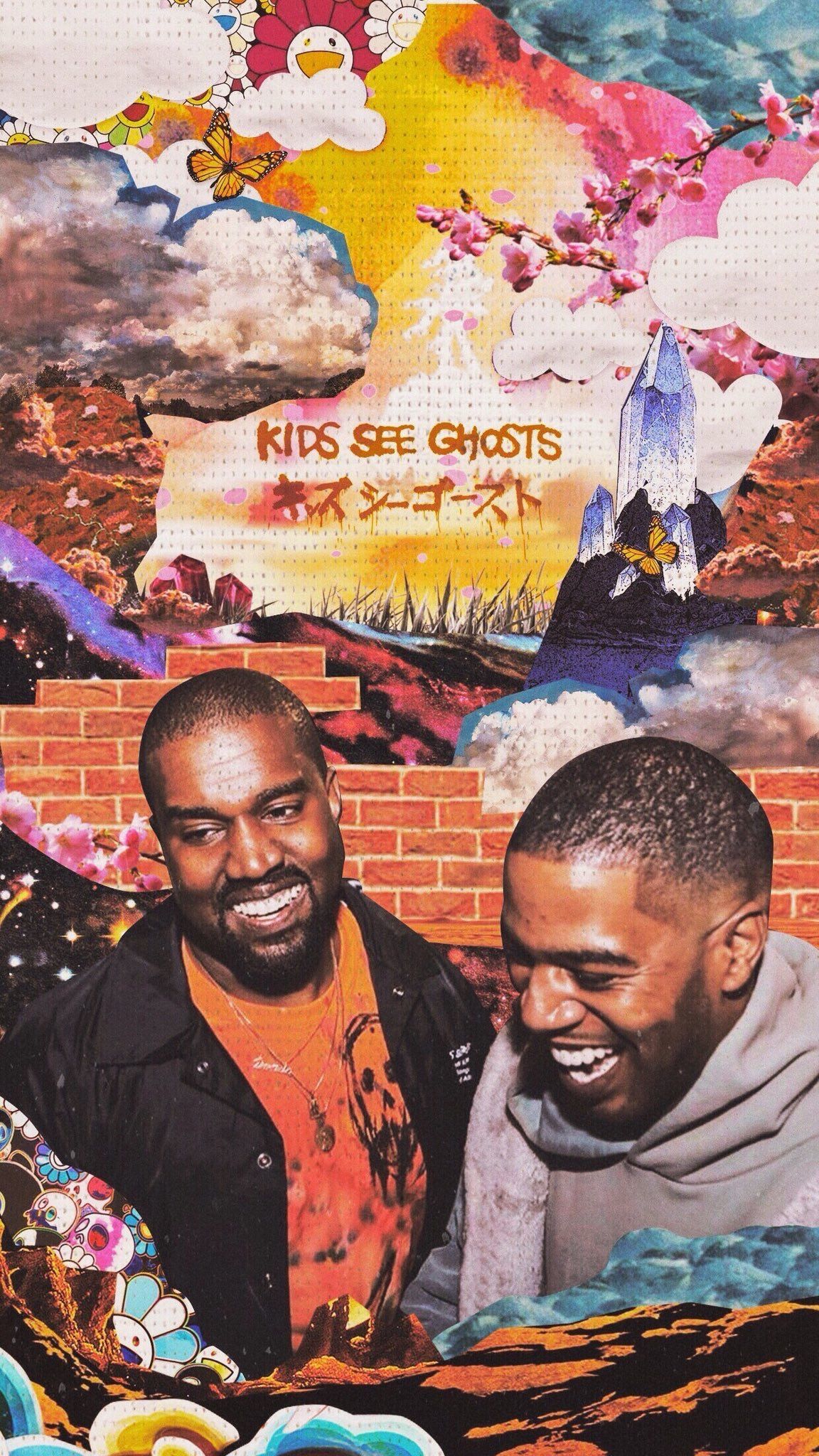 A poster of two men with colorful background - Kanye West