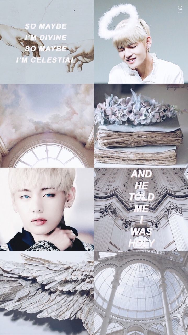 A collage of pictures with angels and other things - Gray, BTS, Jungkook