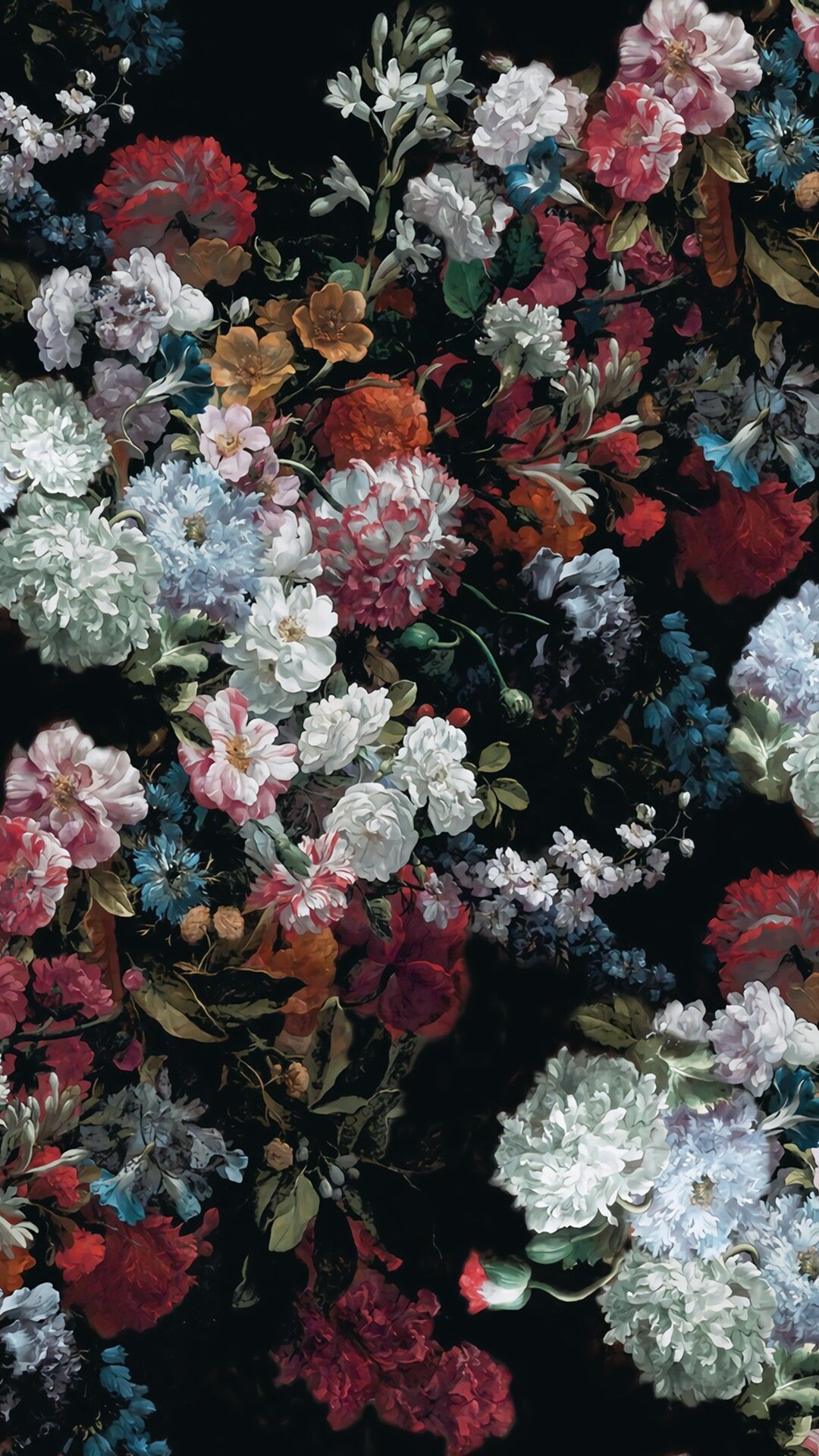 IPhone wallpaper with a black background and colorful flowers - Garden