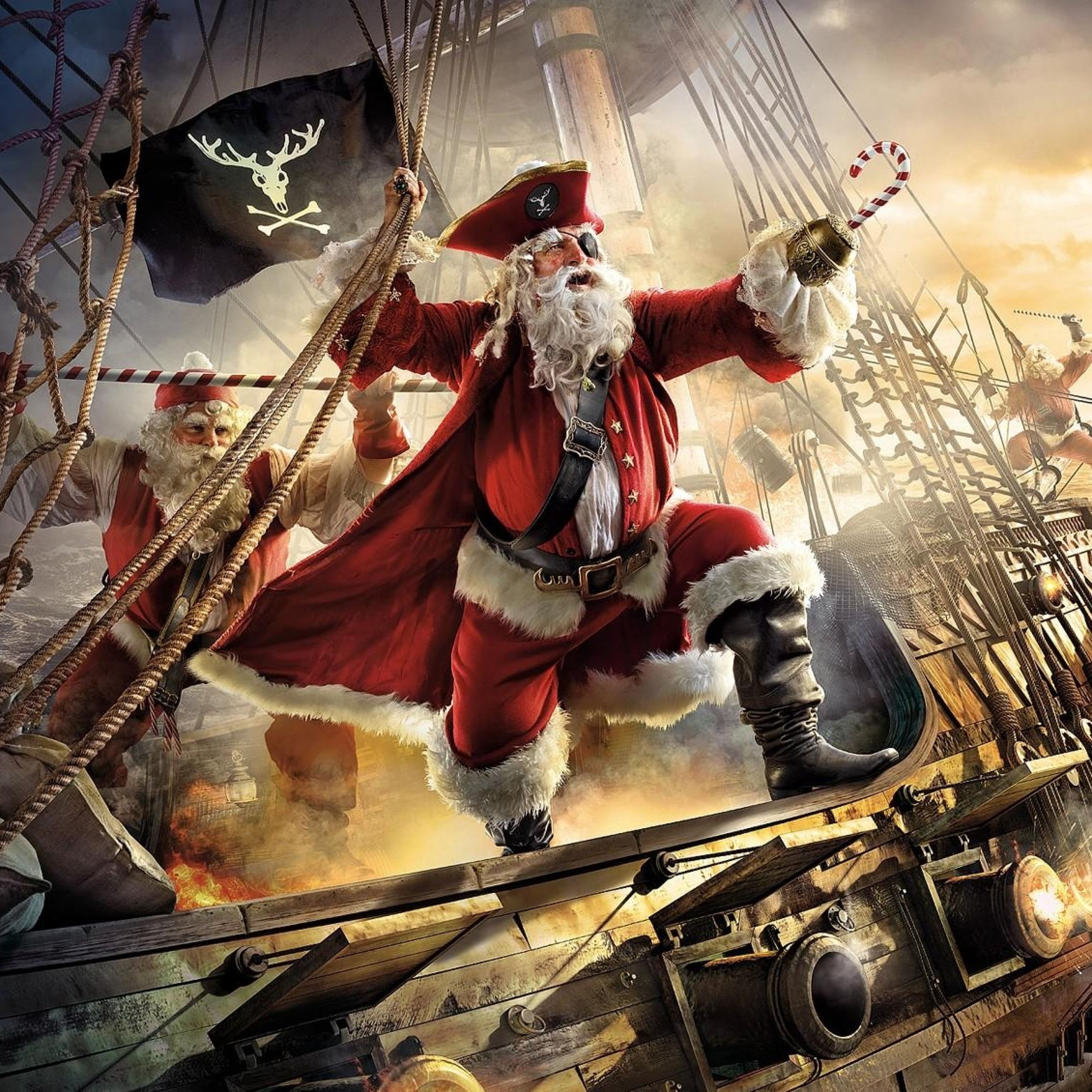 Santa claus pirate ship gifts iPad Pro Wallpaper Free Download