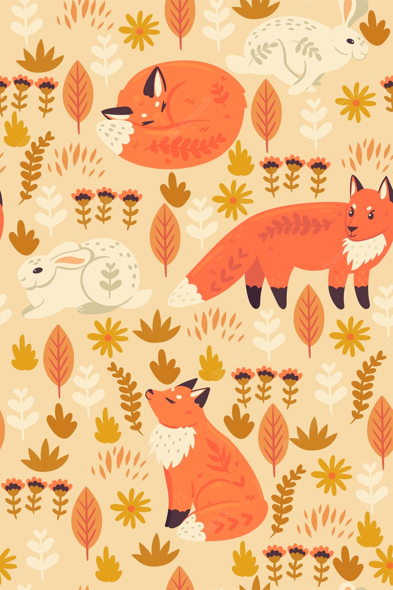 A pattern of foxes and rabbits in the forest - Fox