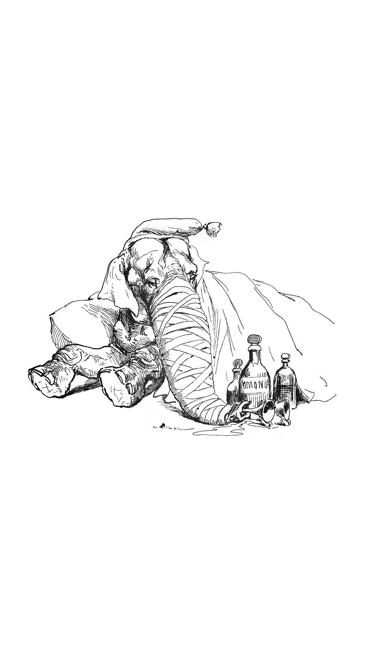 A drawing of an elephant and some people - Elephant