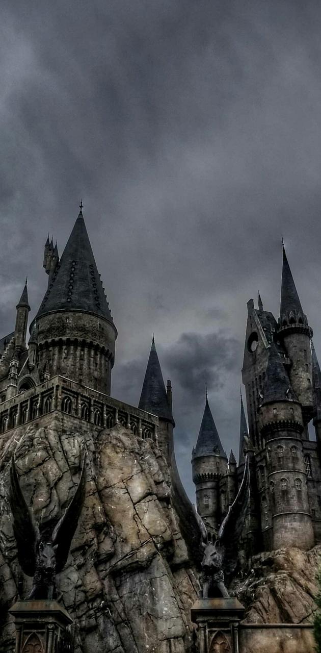 The hogwarts castle is seen in a dark sky - Castle