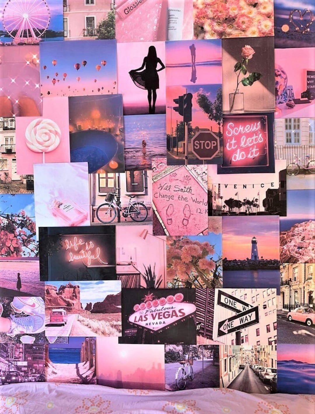 Pink Aesthetic Pretty Large A4 Size Wall Collage Kit Room