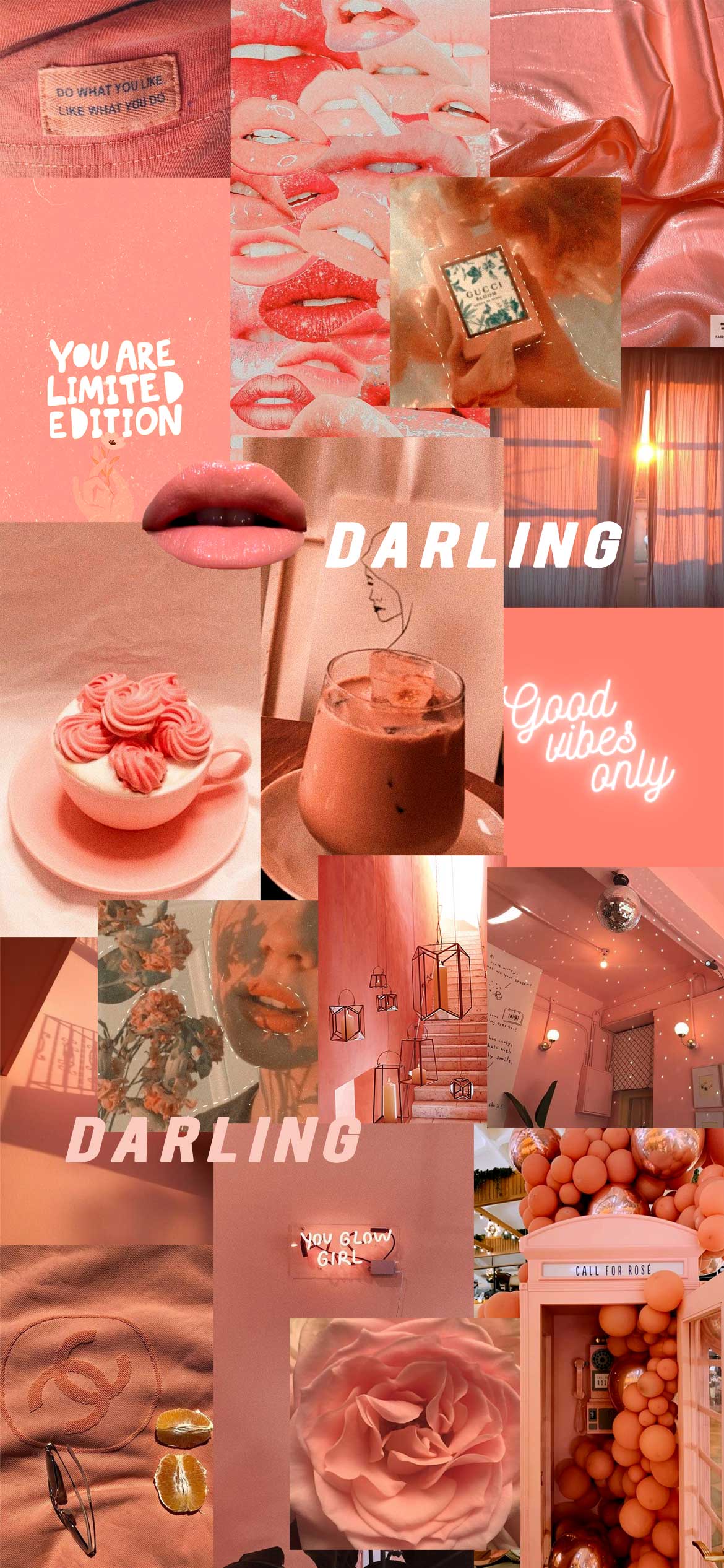 A collage of pictures with pink and orange - Orange, collage, peach, Gucci
