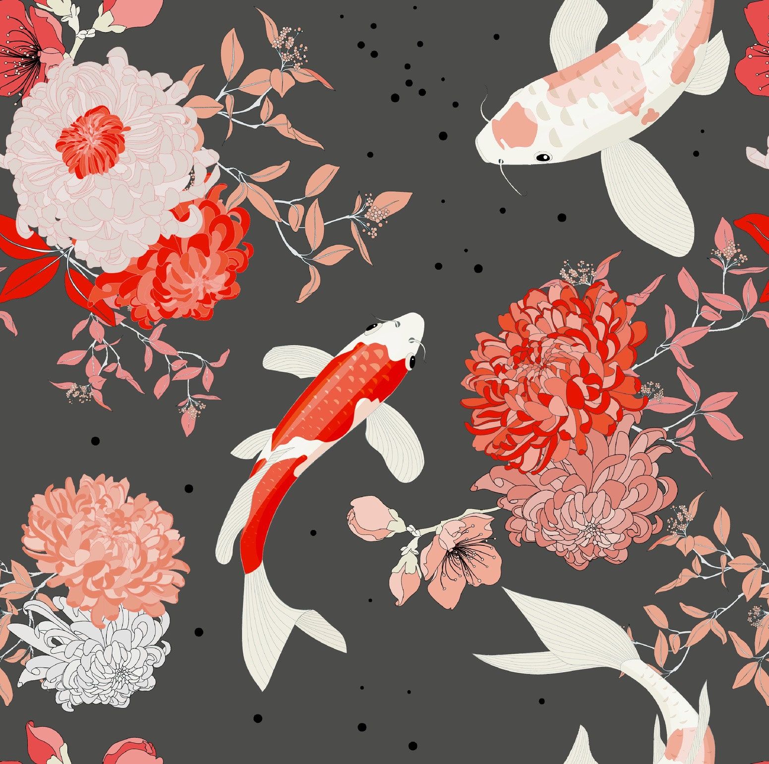 A pattern of koi fish and flowers - Koi fish