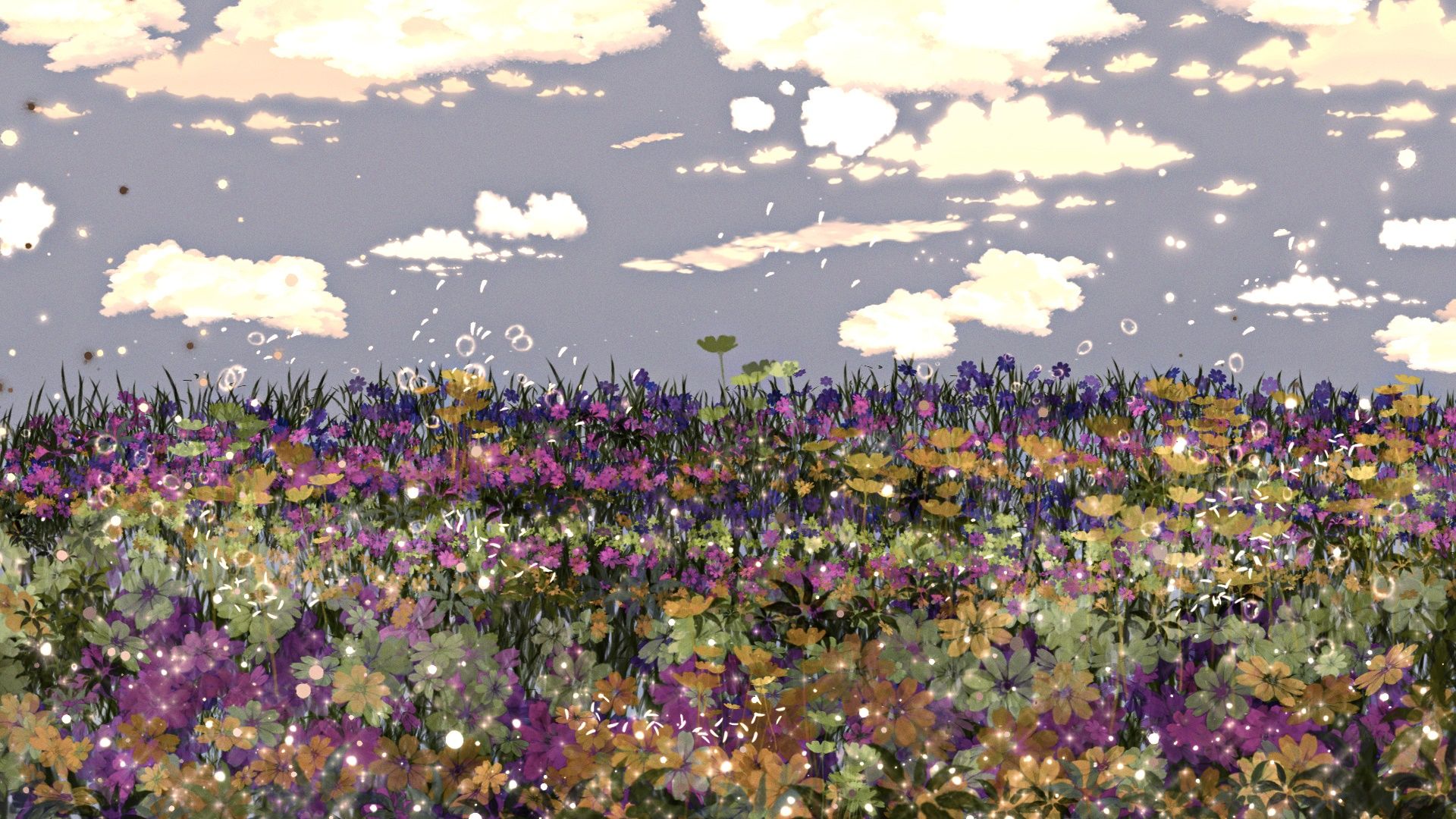 A painting of flowers and clouds in the sky - Nature, anime, 1920x1080, desktop