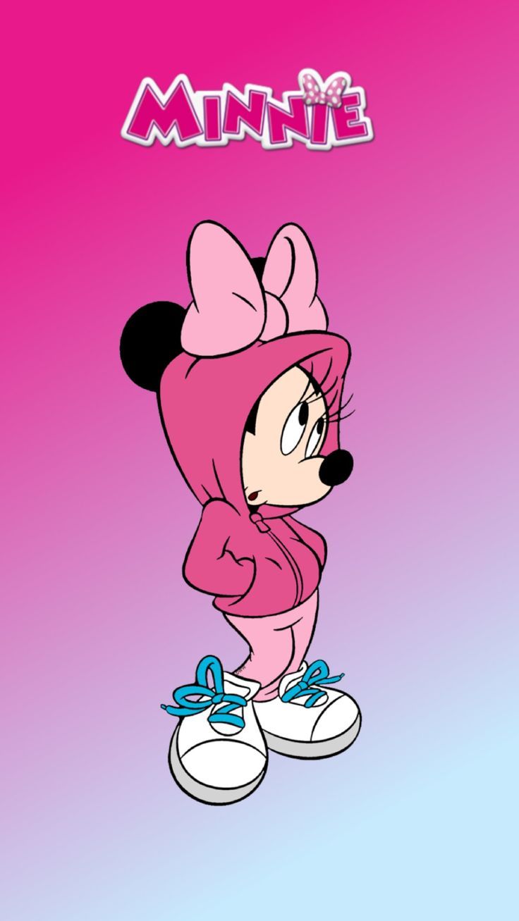 A cartoon minnie mouse is standing on pink background - Minnie Mouse