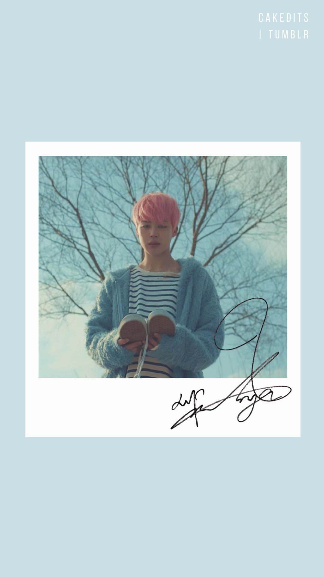 A person with pink hair and blue eyes - Polaroid