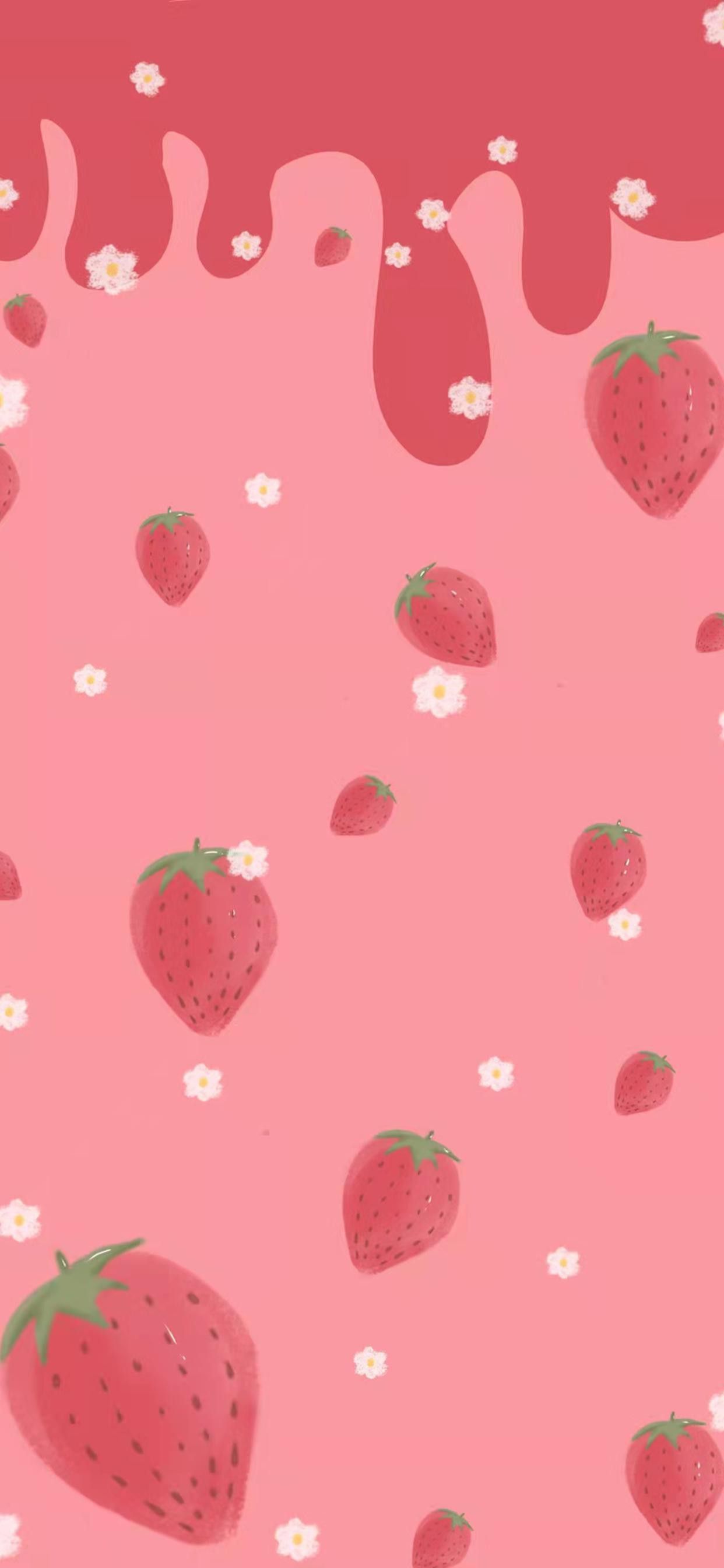 Aesthetic Strawberry Wallpaper. Pink wallpaper background, Wallpaper doodle, Aesthetic iphone wallpaper
