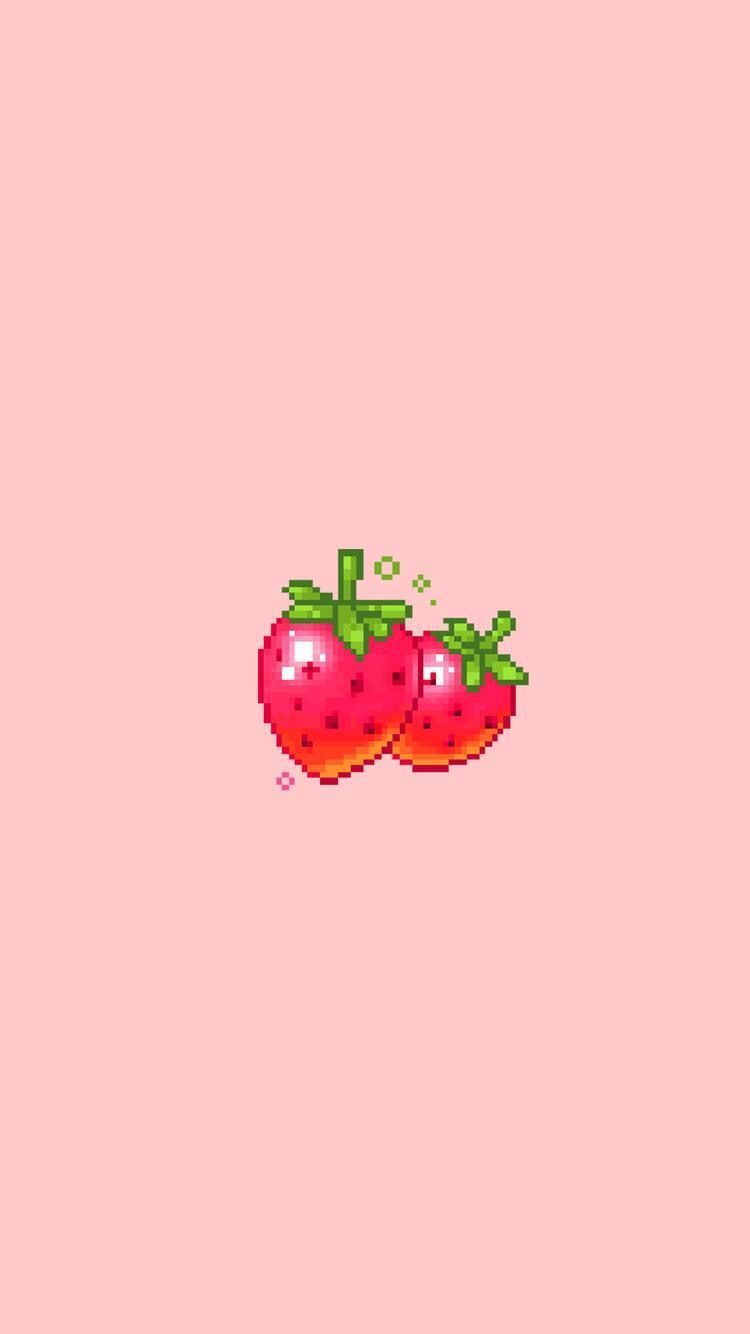 Aesthetic wallpaper of strawberries on a pink background - Strawberry