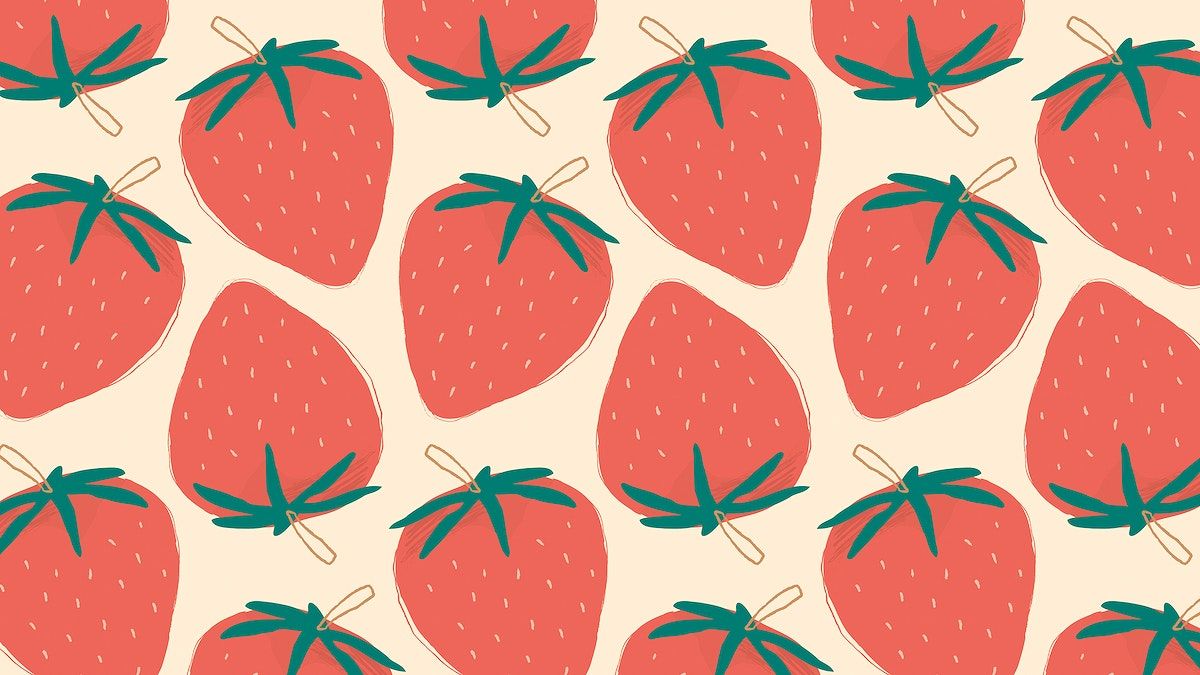 A pattern of strawberries on a yellow background - Strawberry, food, fruit
