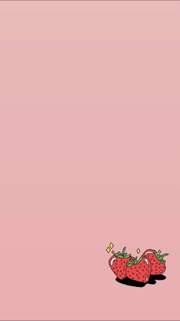 Download Aesthetic Pink iPhone Strawberry On The Side Wallpaper