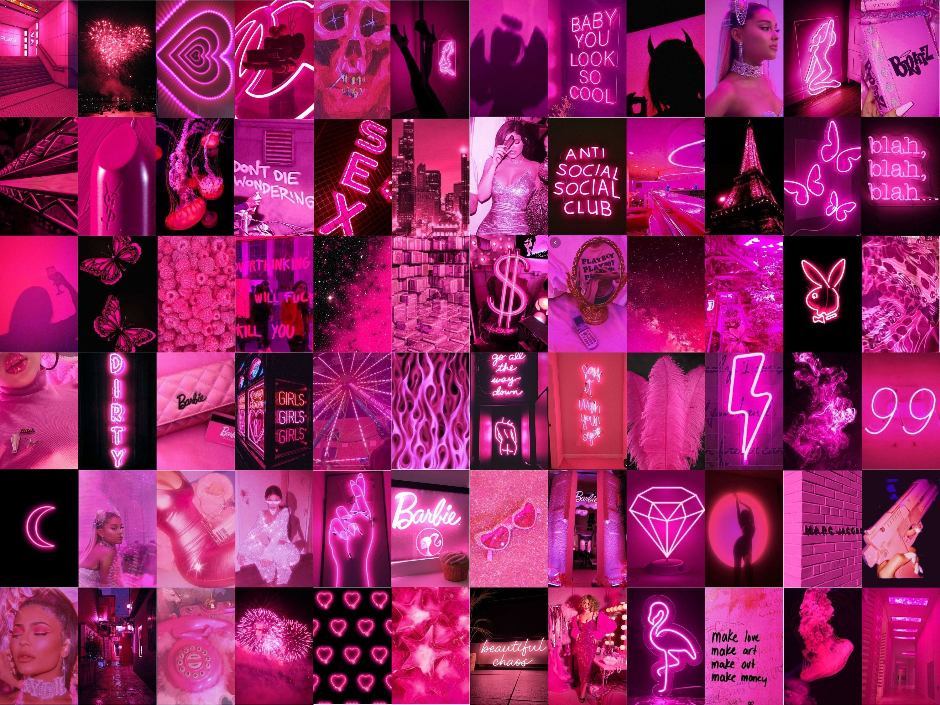 Neon Pink Wall Collage Kit Pink Aesthetic Photo Prints