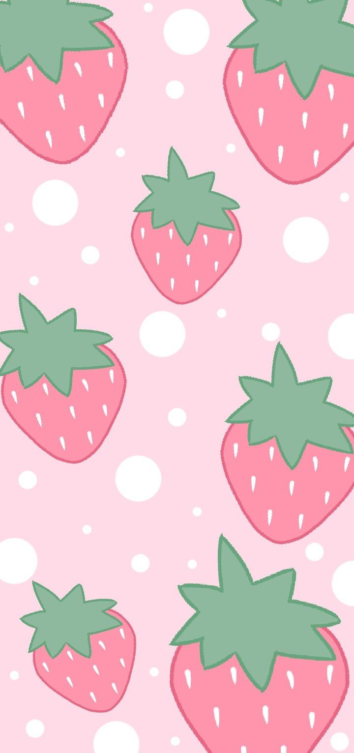 A pink and green pattern with strawberries - Strawberry